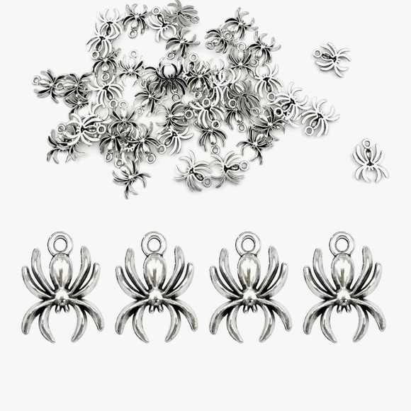 Jewelry - 50pcs Alloy Pendants Silver Spider Charms Nickel Free & Lead Free Spider
